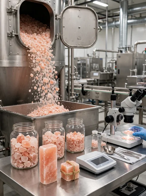 Trusted non-powder pink salt manufacturer - coarse crystals quality control, no caking agents, free-flow in silos, intact crystal structure