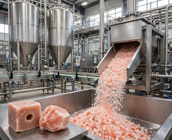 Trusted non powder pink salt manufacturer for food processing - coarse crystals free of caking agents, dust and moisture, optimal flow in silos
